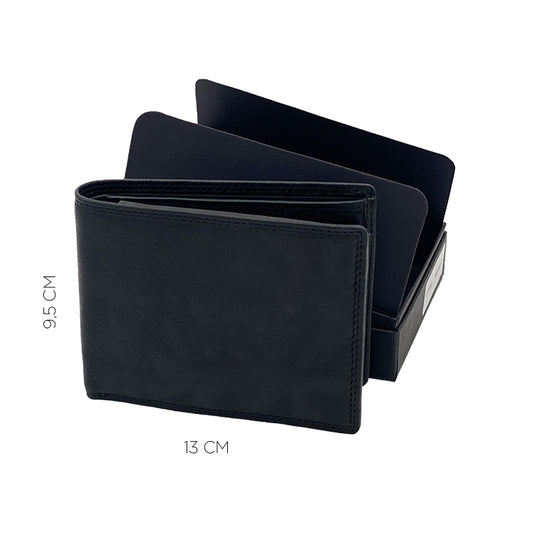 Black Stone Wax Wallet with Coin Purse and Flap