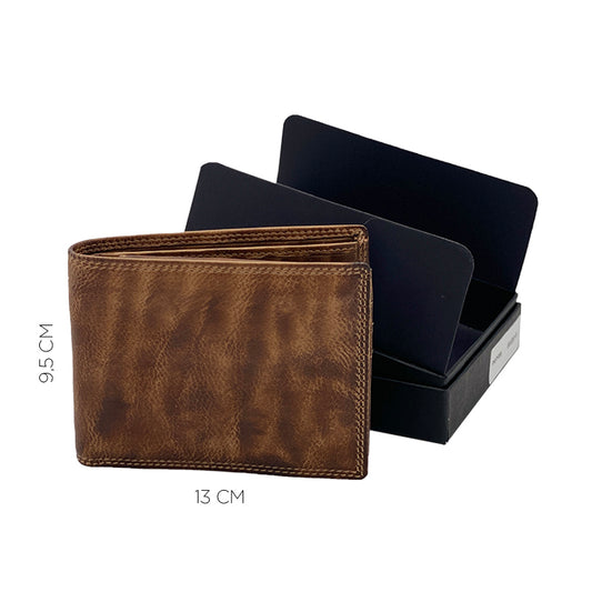 Mocha Stone Wax Wallet with Coin Purse and Flap