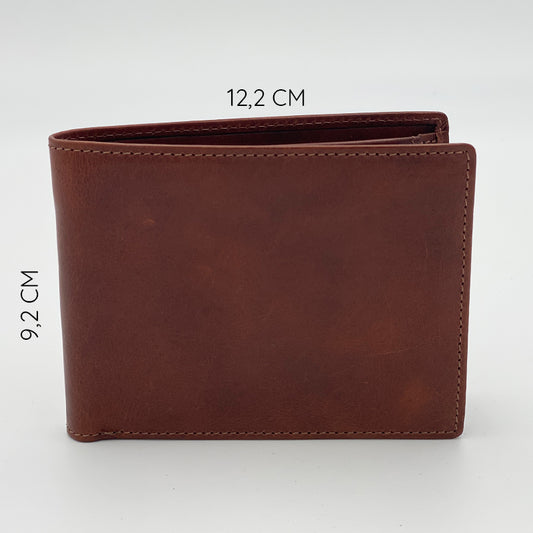 Portafoglio Cuoio Concia Vegetale con Portamonete e Patta Cognac