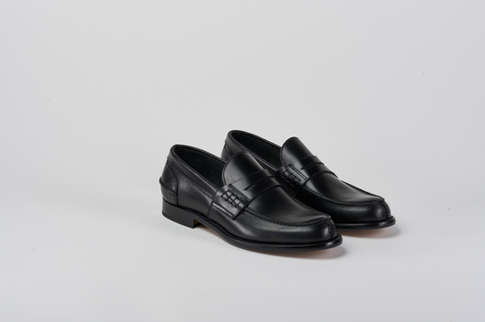 1040 College Penny Loafer Vitello Nero Barbera Biella - Scarpe Fatte a Mano