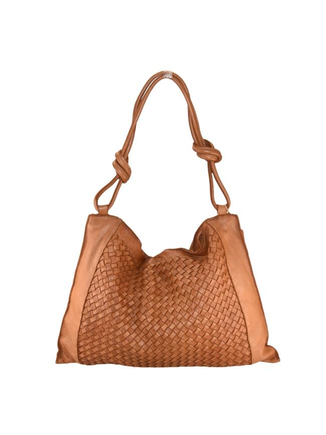 Borsa a spalla in pelle intrecciata effetto vintage - BAJZ59865 cuoio Barbera Biella - Scarpe Fatte a Mano