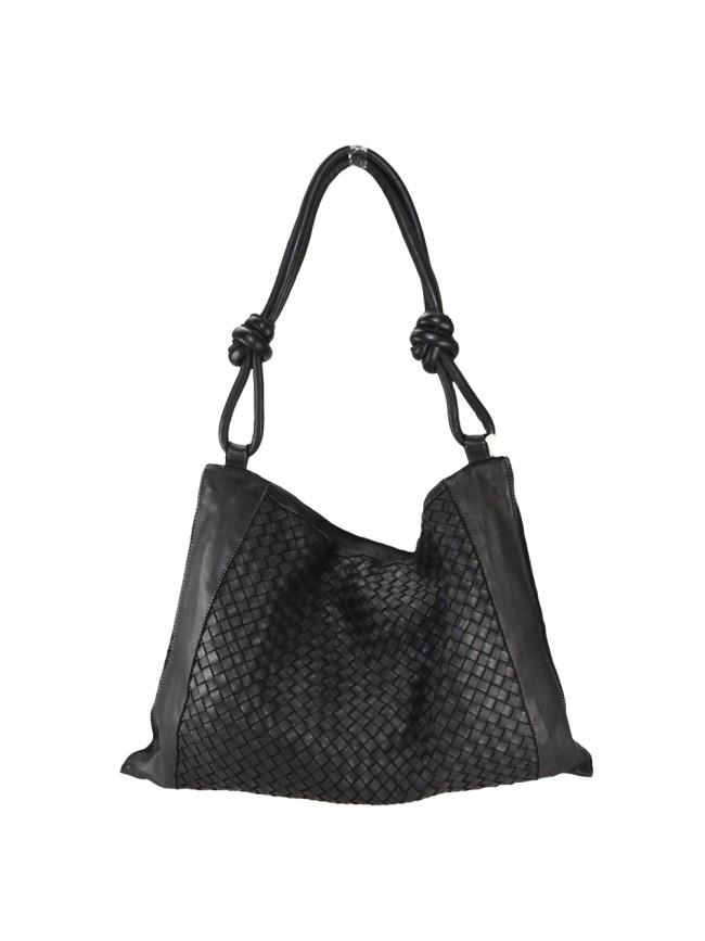 Borsa a spalla in pelle intrecciata effetto vintage - BAJZ59865 nero Barbera Biella - Scarpe Fatte a Mano