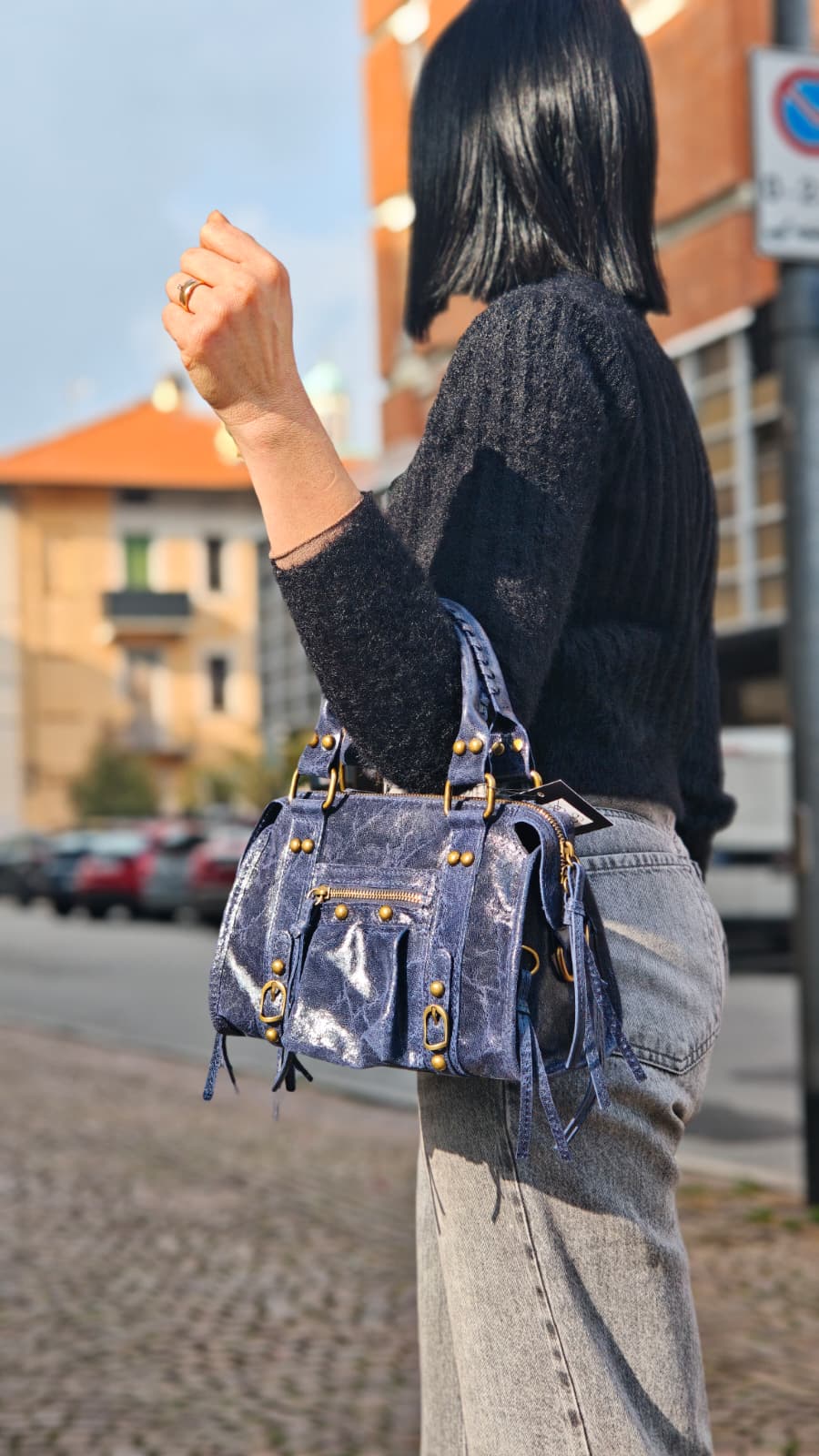 Borsa a mano in pelle con tracolla - BABA29832 blu Barbera Biella - Scarpe Fatte a Mano