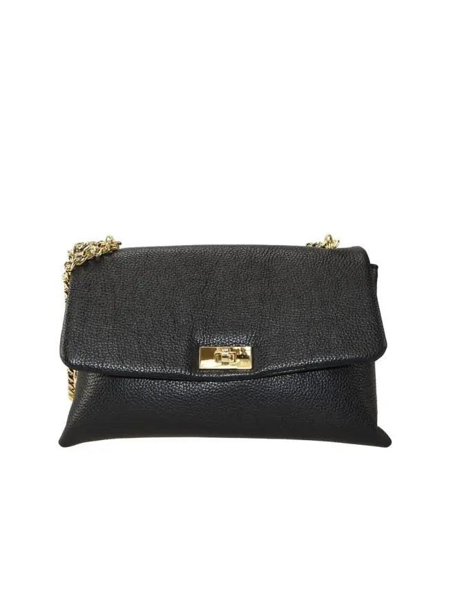 Borsa da spalla in pelle con tracolla a catena - ‎BASS 29832 Nero Barbera Biella - Scarpe Fatte a Mano