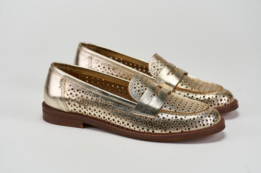 Penny Loafer traforata 327-01 Platino Barbera Biella - Scarpe Fatte a Mano