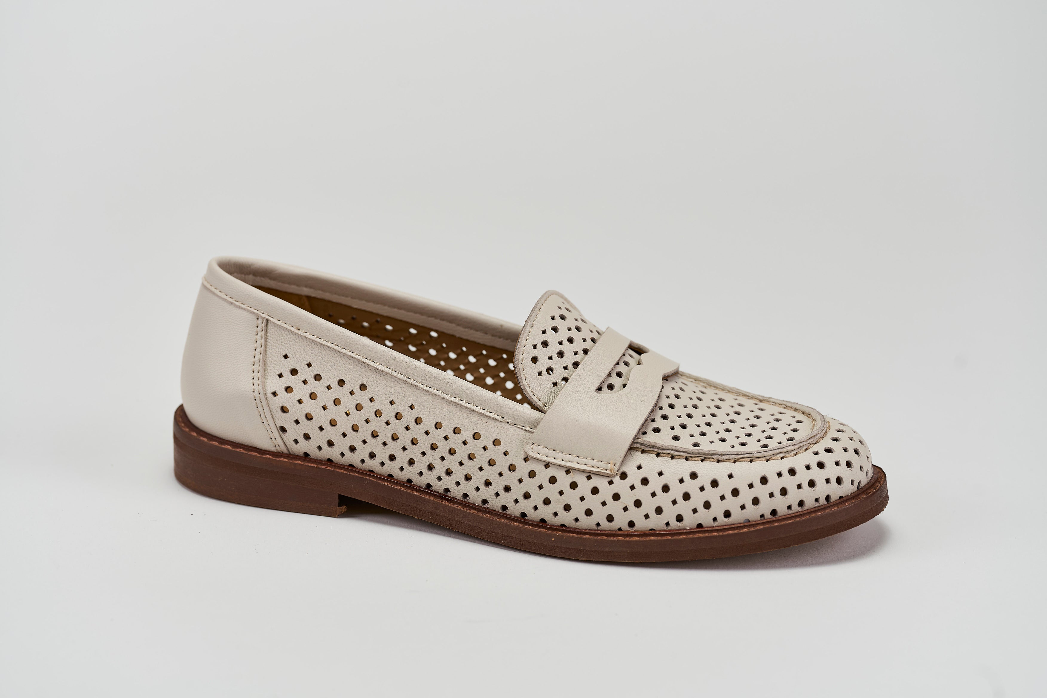 Penny Loafer traforata 327-01 Nappa Off White Barbera Biella - Scarpe Fatte a Mano