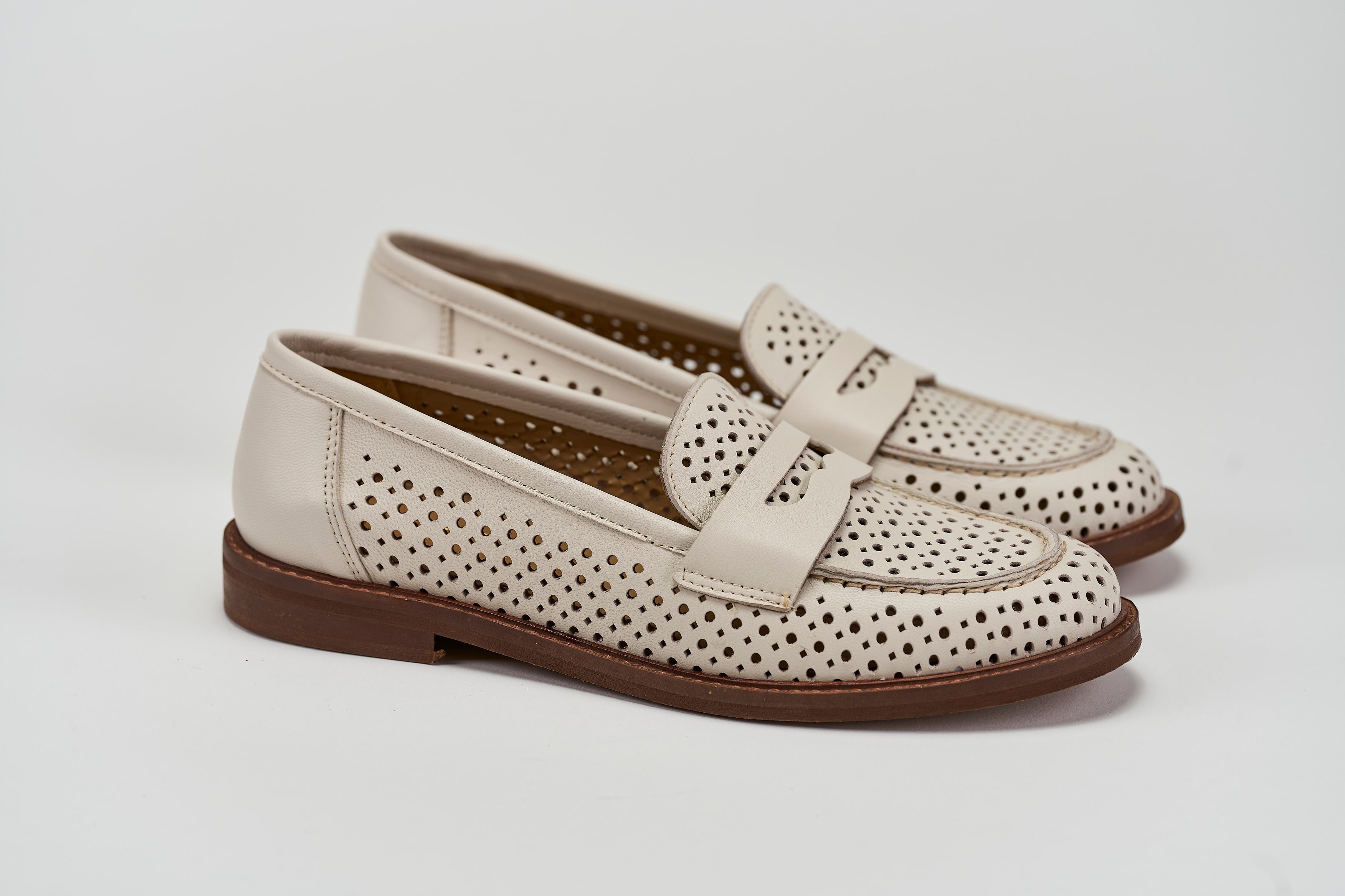 Penny Loafer traforata 327-01 Nappa Off White Barbera Biella - Scarpe Fatte a Mano
