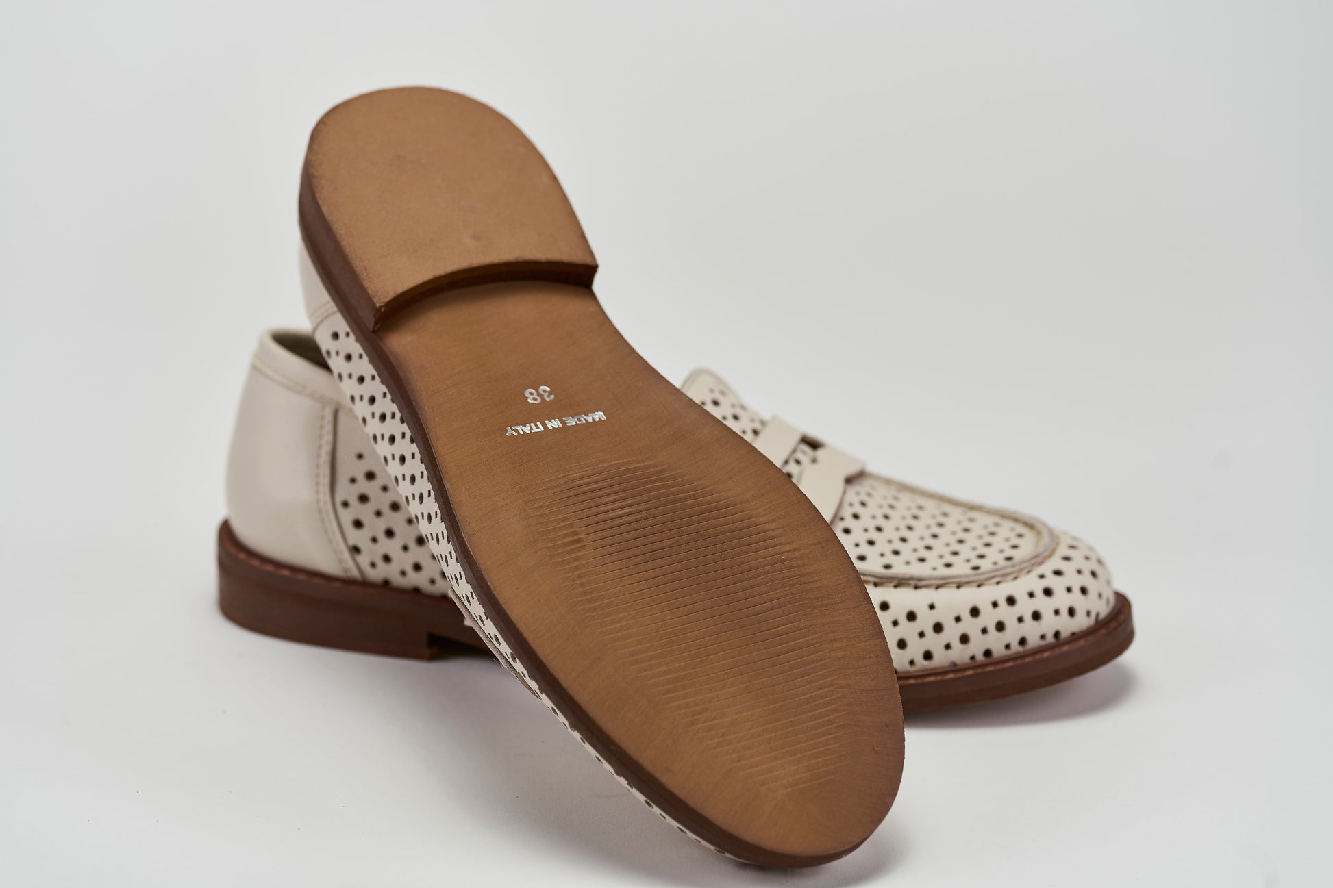Penny Loafer traforata 327-01 Nappa Off White Barbera Biella - Scarpe Fatte a Mano