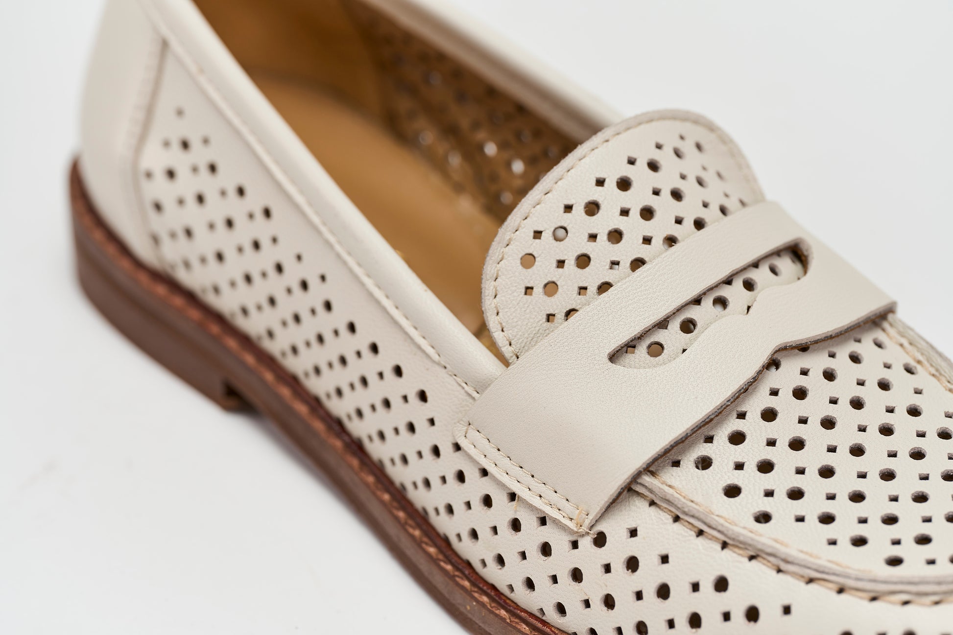 Penny Loafer traforata 327-01 Nappa Off White Barbera Biella - Scarpe Fatte a Mano