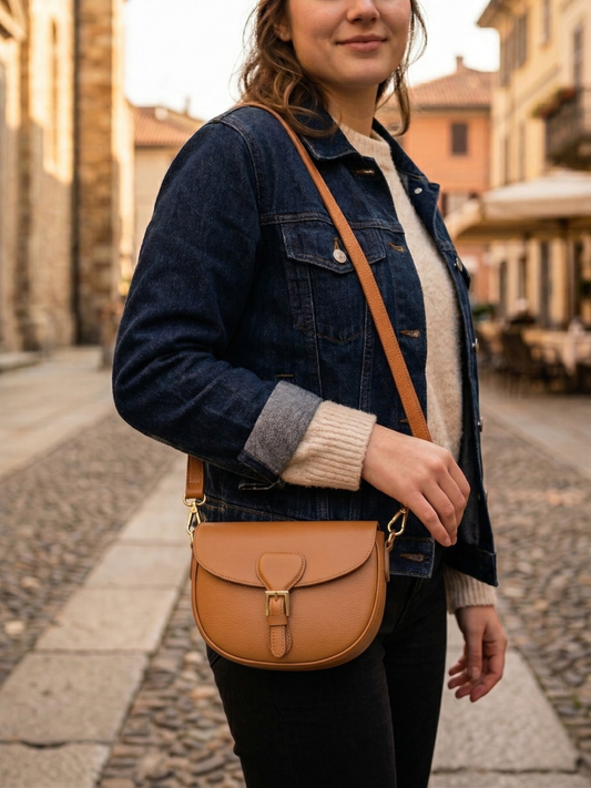 Borsa a spalla in pelle - BACU 29832 Cuoio Barbera Biella - Scarpe Fatte a Mano