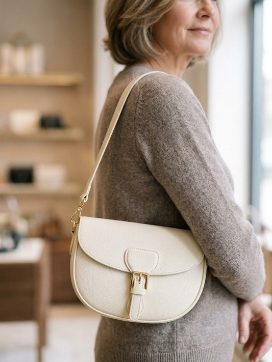 Borsa a spalla in pelle - BACU 29832 Panna Barbera Biella - Scarpe Fatte a Mano