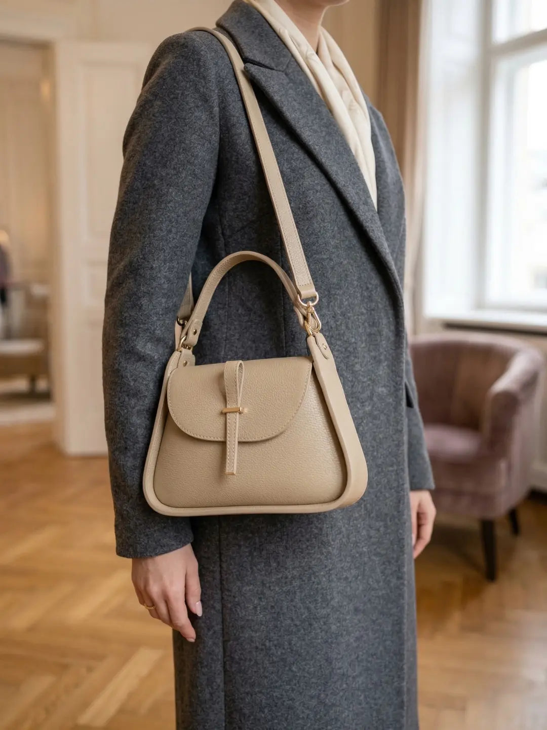Borsa a mano in pelle - BAEN 35838 Taupe Barbera Biella - Scarpe Fatte a Mano