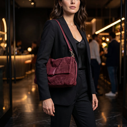 Borsa a spalla in pelle - BALG39843 Camoscio Ciliegia Barbera Biella - Scarpe Fatte a Mano