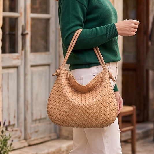 Borsa a spalla in pelle intrecciata - BAJT46851 Taupe Barbera Biella - Scarpe Fatte a Mano