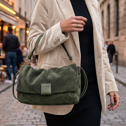Borsa a spalla in pelle - BALG39843 Camoscio Bosco Barbera Biella - Scarpe Fatte a Mano