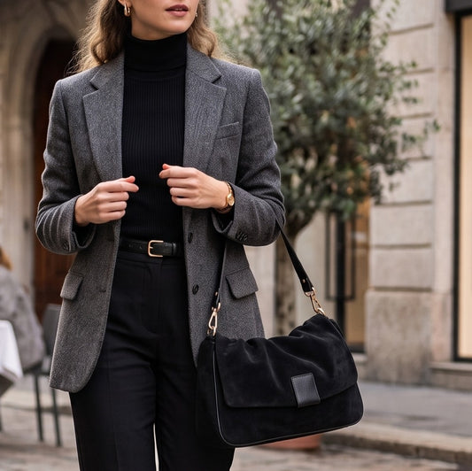 Borsa a spalla in pelle - BALG39843 Camoscio Nero Barbera Biella - Scarpe Fatte a Mano
