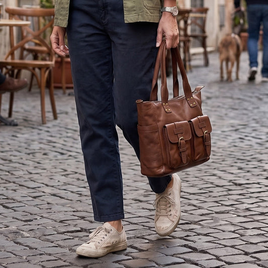 Borsa a spalla in pelle - BAUT58864 Marrone Barbera Biella - Scarpe Fatte a Mano