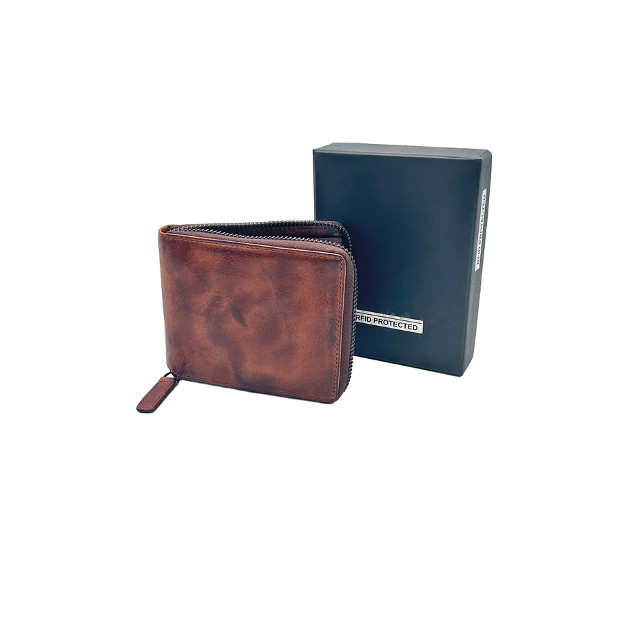 Portafoglio Uomo Cerniera Brown Wax
