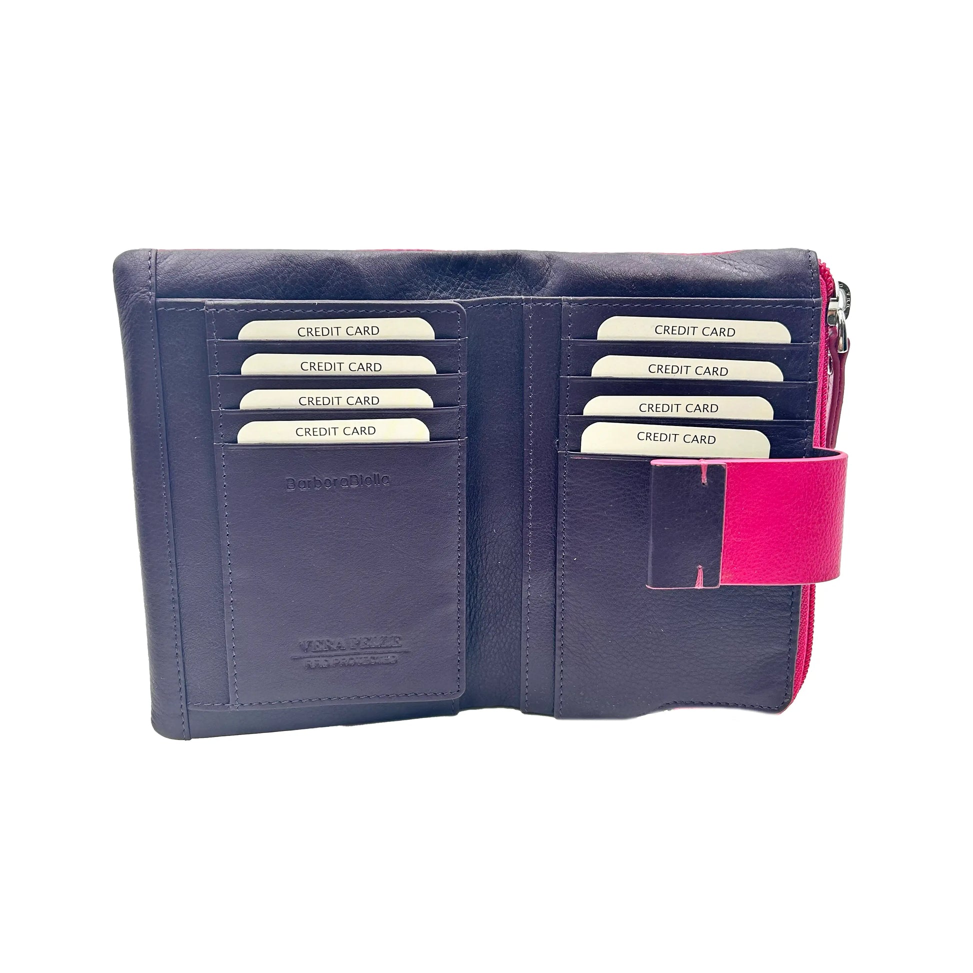 6046 Portafoglio Donna Fucsia/Blu Barbera Biella - Scarpe Fatte a Mano