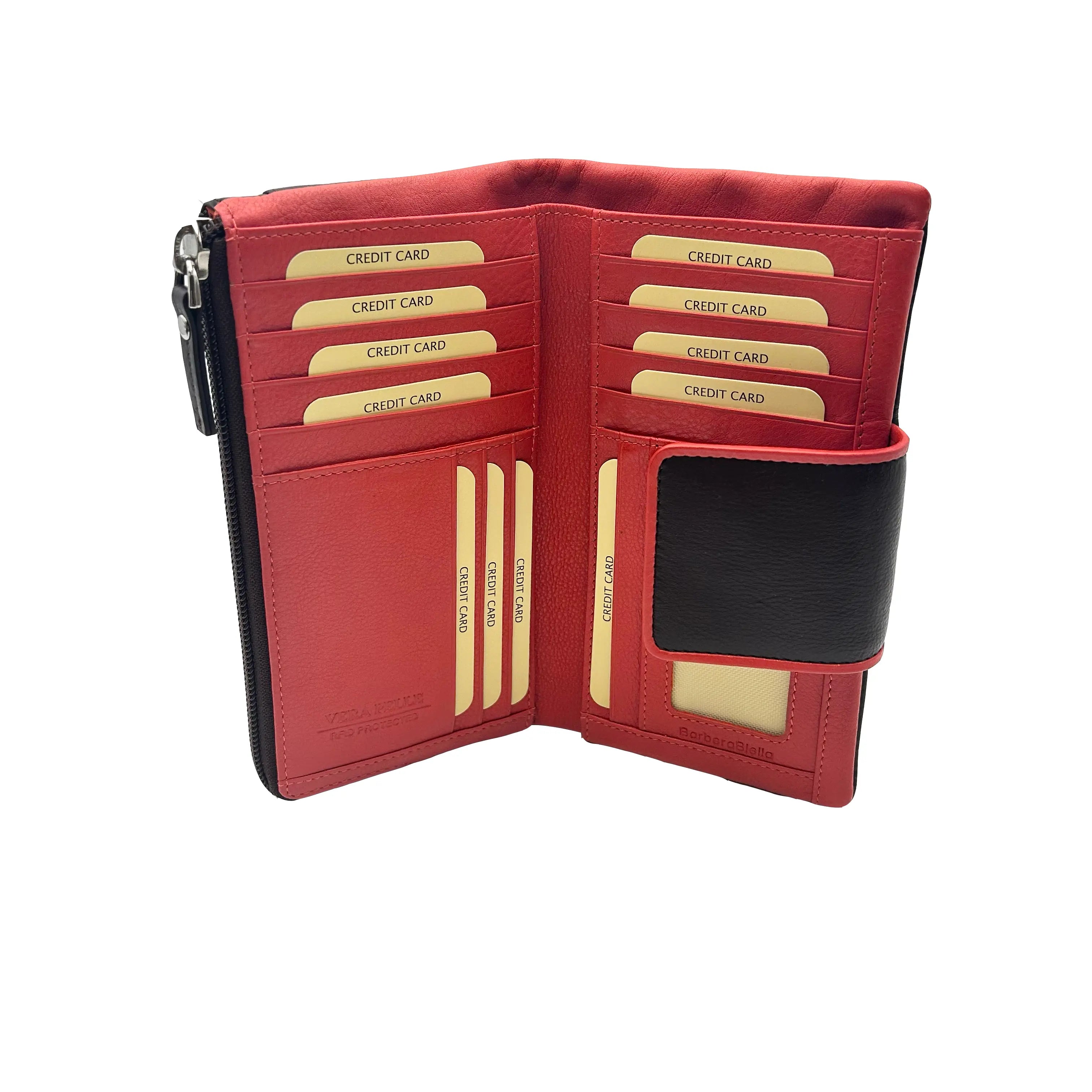 9327 Portafoglio Donna Nero/Rosso Barbera Biella - Scarpe Fatte a Mano