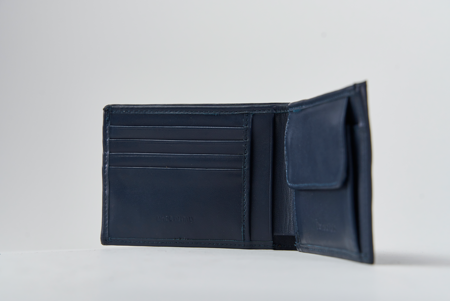 Portafoglio carte e monete mis. classica - Vitello blu
