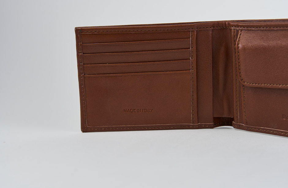Portafoglio carte e monete mis. classica -  Vitello cognac