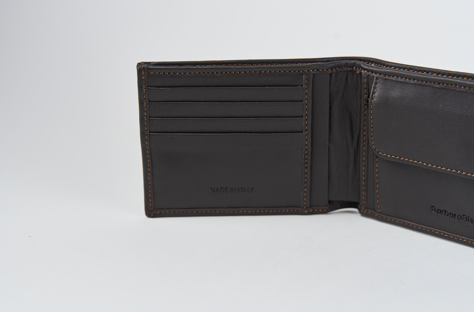 Vegetable Tanned Leather Wallet with Coin Purse and Flap, Classic Size, Brown