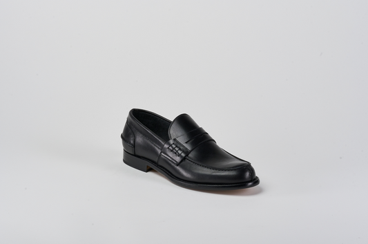 1040 College Penny Loafer Vitello Nero Barbera Biella - Scarpe Fatte a Mano