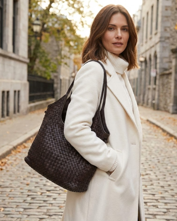 Borsa a spalla in pelle intrecciata - BAVM47852 moro Barbera Biella - Scarpe Fatte a Mano