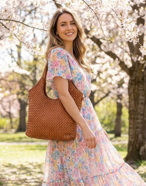 Borsa a spalla in pelle intrecciata - BAVM47852 cuoio Barbera Biella - Scarpe Fatte a Mano