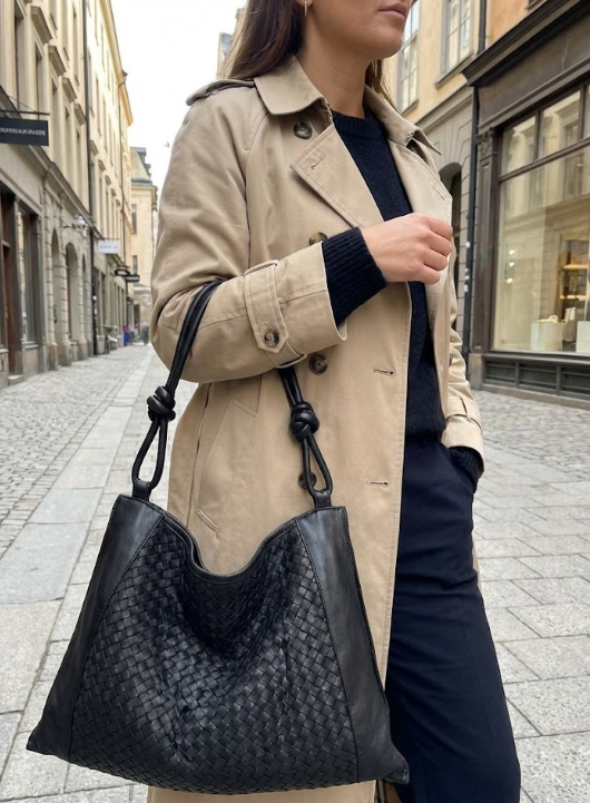Borsa a spalla in pelle intrecciata effetto vintage - BAJZ59865 nero Barbera Biella - Scarpe Fatte a Mano