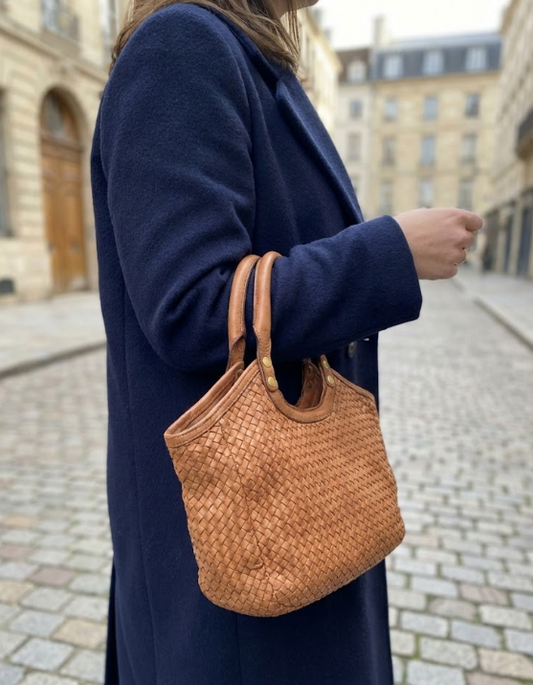 Borsa a mano in pelle intrecciata BAHD49854 - cuoio Barbera Biella - Scarpe Fatte a Mano