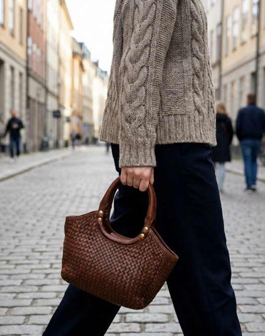 Borsa a mano in pelle intrecciata BAHD49854 - cmoro Barbera Biella - Scarpe Fatte a Mano