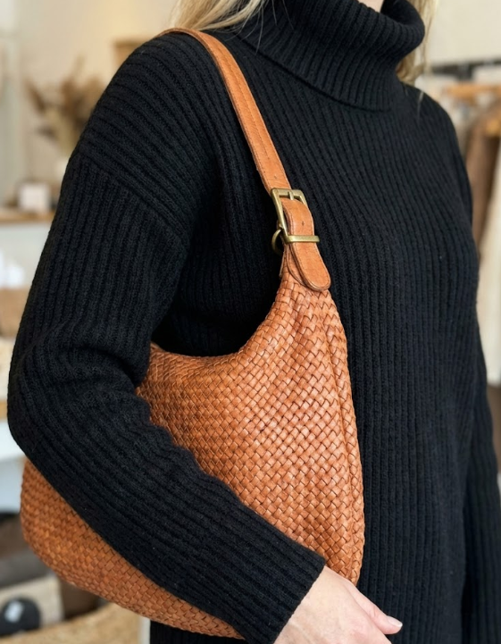 Borsa da spalla in pelle intrecciata BASY55861 - cuoio Barbera Biella - Scarpe Fatte a Mano