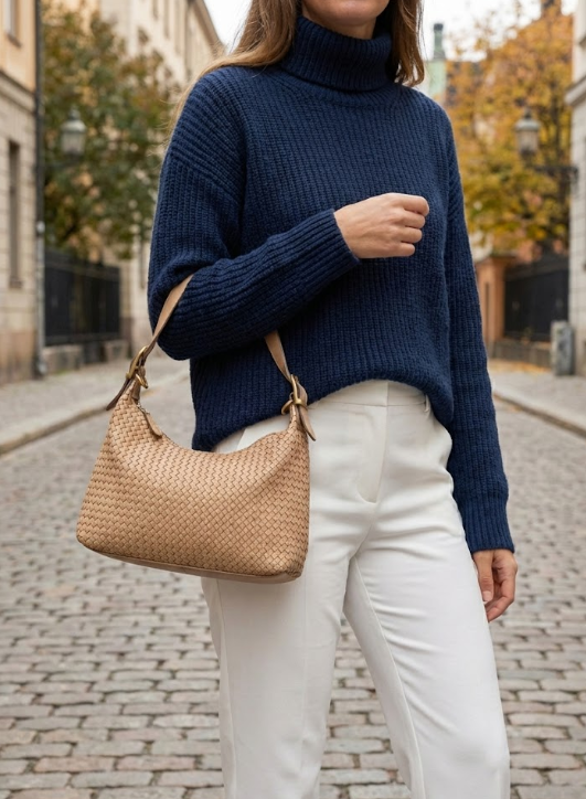 Borsa da spalla in pelle intrecciata BASY55861 - Taupe Barbera Biella - Scarpe Fatte a Mano