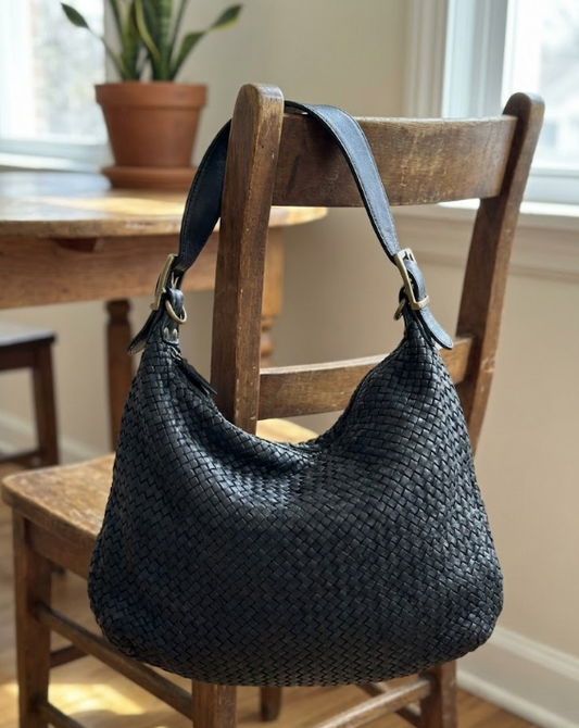 Borsa da spalla in pelle intrecciata BASY55861 - Nero Barbera Biella - Scarpe Fatte a Mano