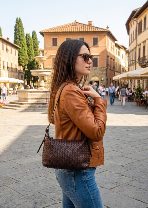 Borsa a spalla in pelle intrecciata - BAJN48853 moro Barbera Biella - Scarpe Fatte a Mano