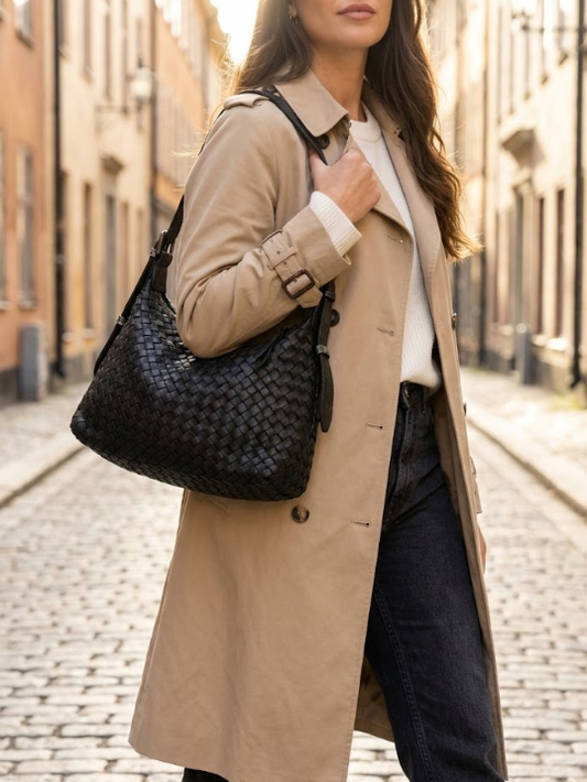 Borsa a spalla in pelle intrecciata - BAJN48853 nero Barbera Biella - Scarpe Fatte a Mano