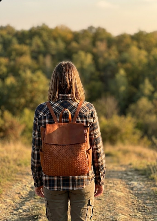 Zaino in pelle intrecciata - BAZS53 cuoio Barbera Biella - Scarpe Fatte a Mano