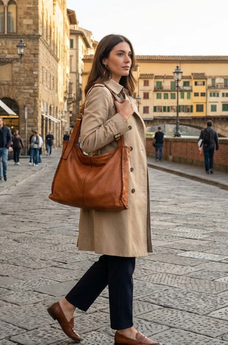 Borsa a spalla in pelle - BATL48 cuoio Barbera Biella - Scarpe Fatte a Mano