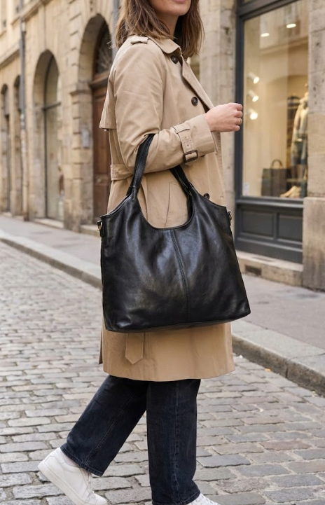 Borsa a spalla in pelle - BASJ58 nero Barbera Biella - Scarpe Fatte a Mano