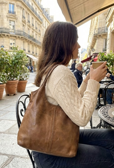 Borsa a spalla in pelle - BASJ58 taupe Barbera Biella - Scarpe Fatte a Mano