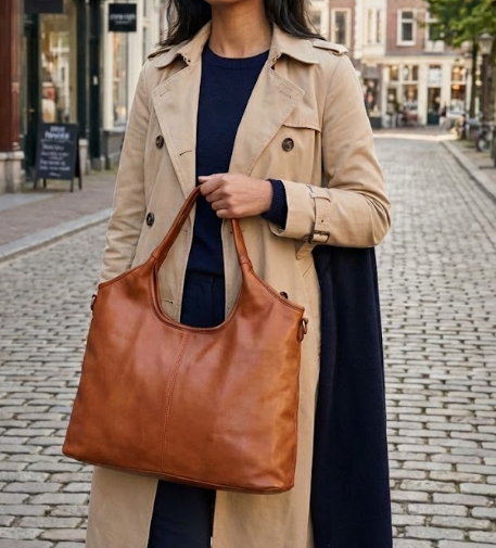 Borsa a spalla in pelle - BASJ58 cuoio Barbera Biella - Scarpe Fatte a Mano