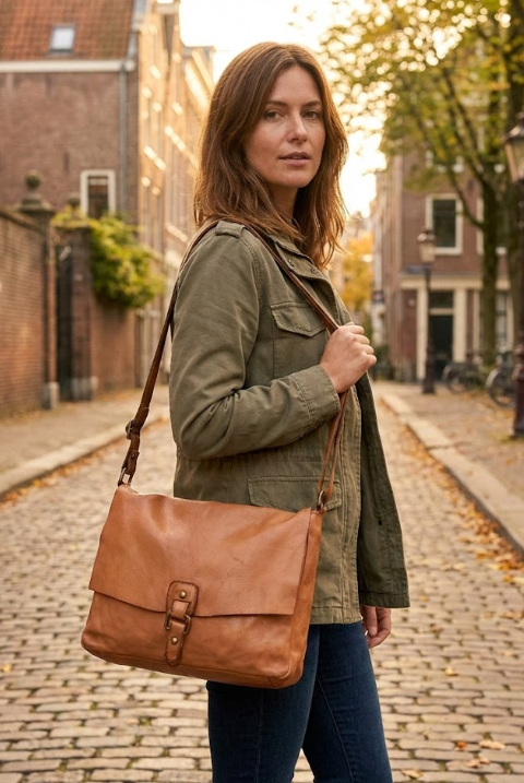 Borsa a spalla in pelle - BAHN35 cuoio Barbera Biella - Scarpe Fatte a Mano