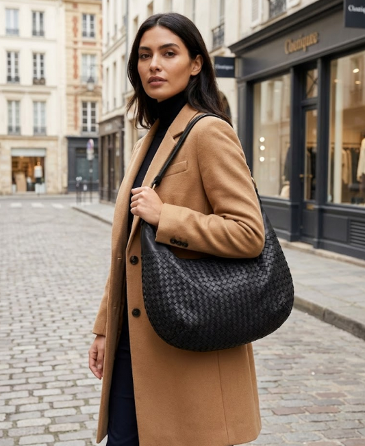 Borsa a spalla in pelle intrecciata - BAGE49854 nero Barbera Biella - Scarpe Fatte a Mano