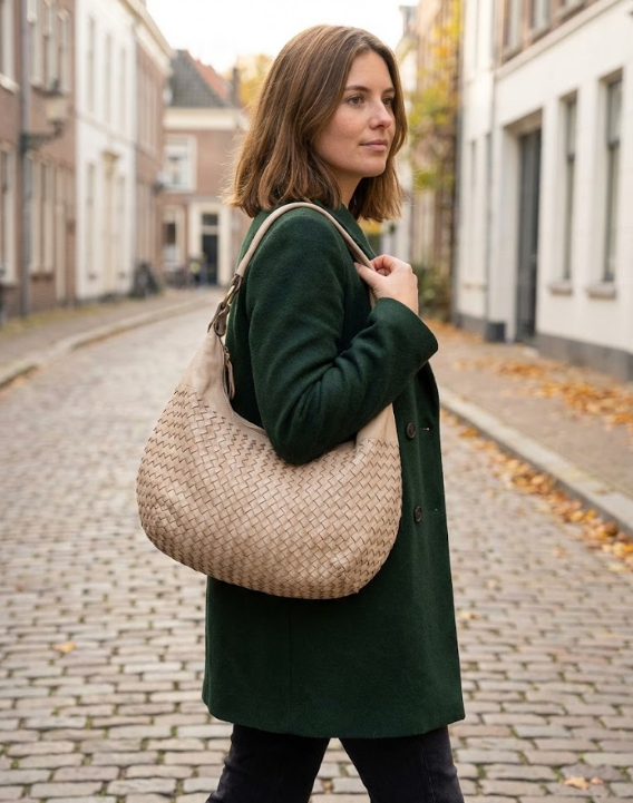 Borsa a spalla in pelle intrecciata - BAGE49854 taupe Barbera Biella - Scarpe Fatte a Mano