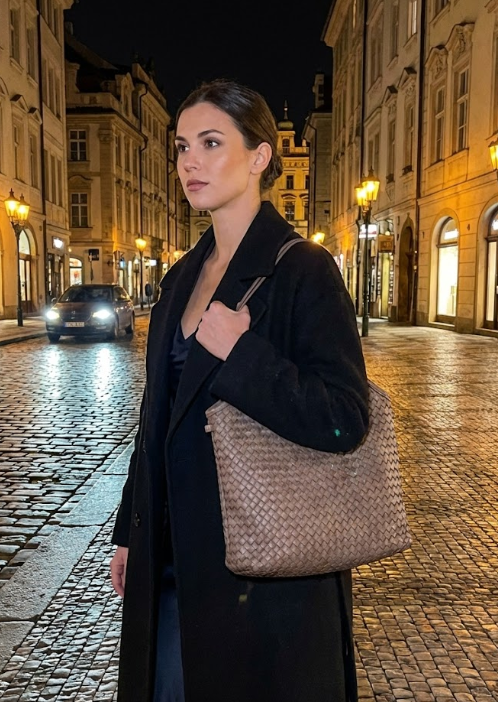 Borsa a spalla in pelle intrecciata - BAVM47852 taupe Barbera Biella - Scarpe Fatte a Mano