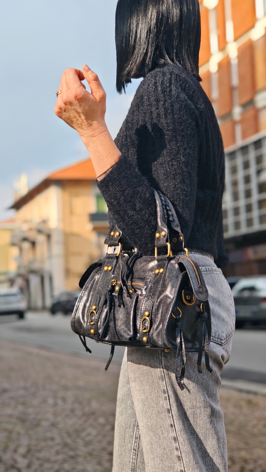 Borsa a mano in pelle con tracolla - BABA29832 nero Barbera Biella - Scarpe Fatte a Mano