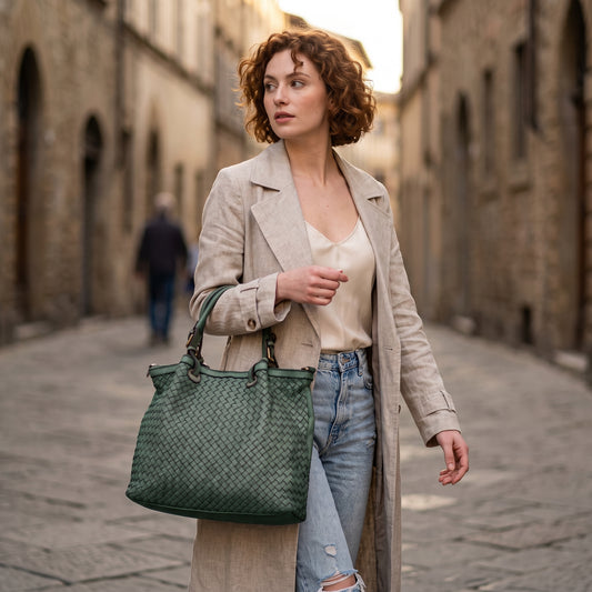 Bazi59 Borsa intrecciata Verdone Barbera Biella - Scarpe Fatte a Mano
