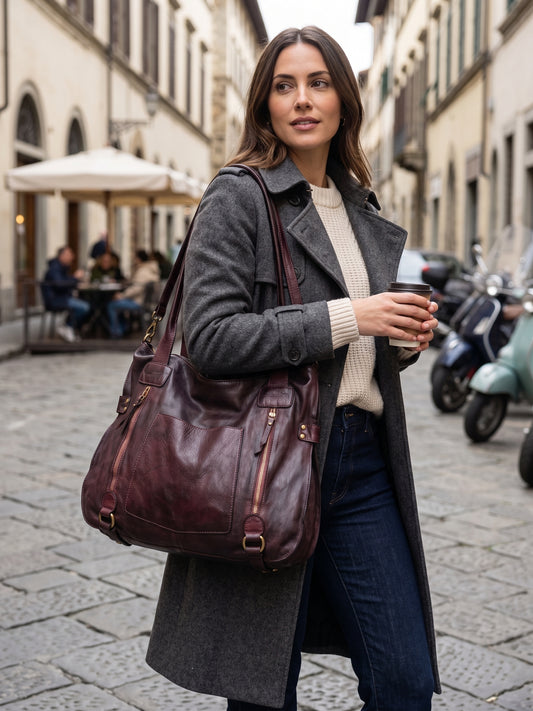 Borsa a spalla in pelle - BASS52 Bordeaux Barbera Biella - Scarpe Fatte a Mano